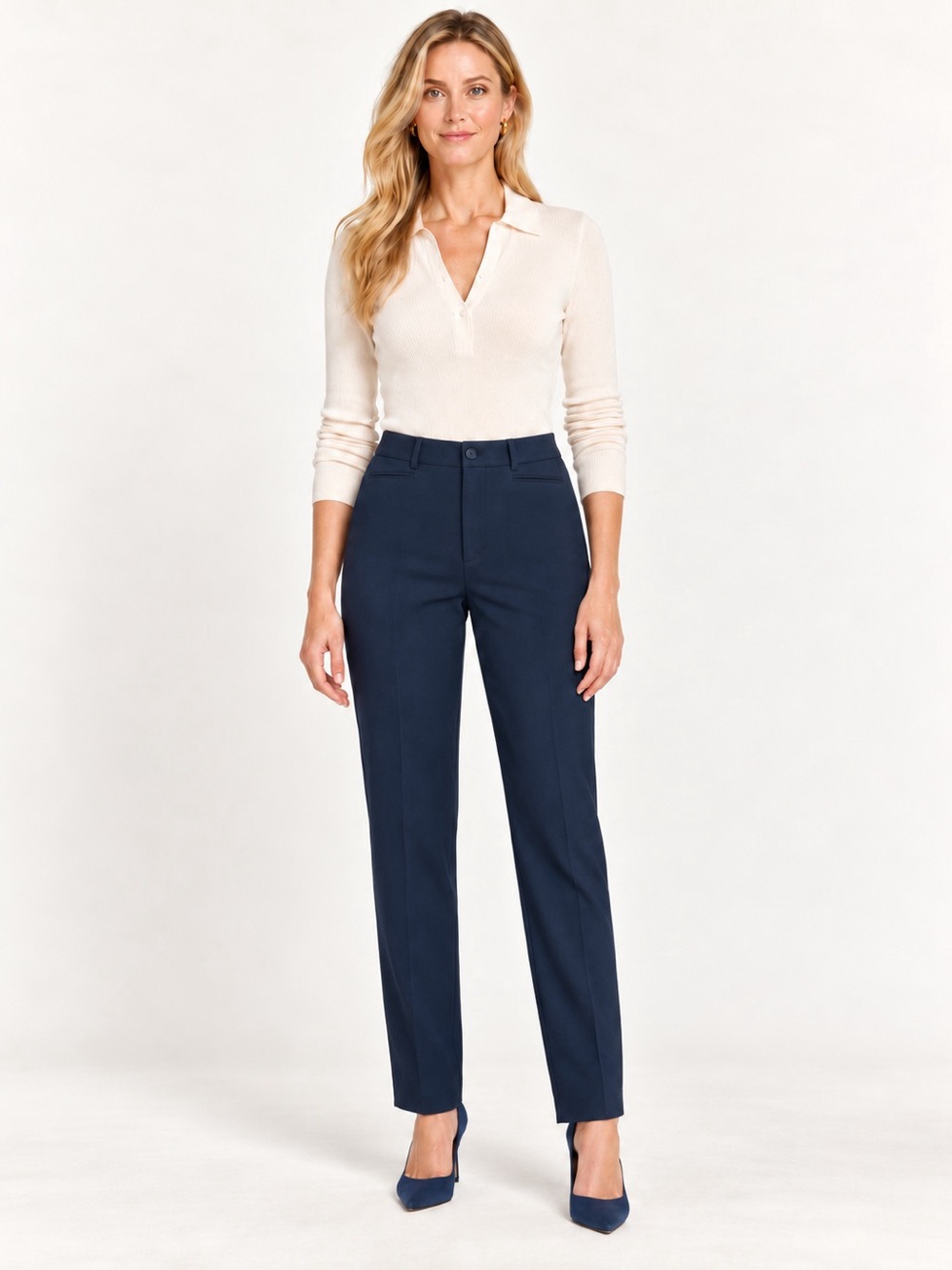 Teenflo Size 6 Navy High Rise Stretch Slim Straight Dress Pants Canada